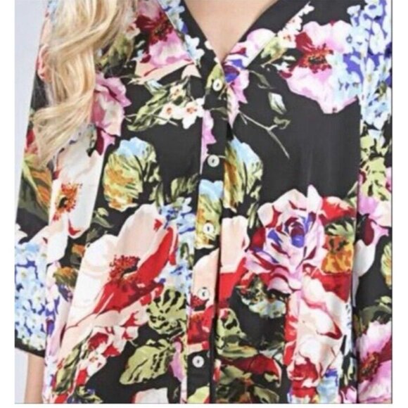 Show Me Your MUMU Kimono Duster Top Cover Up Black Floral Multi Small NEW - Picture 3 of 13